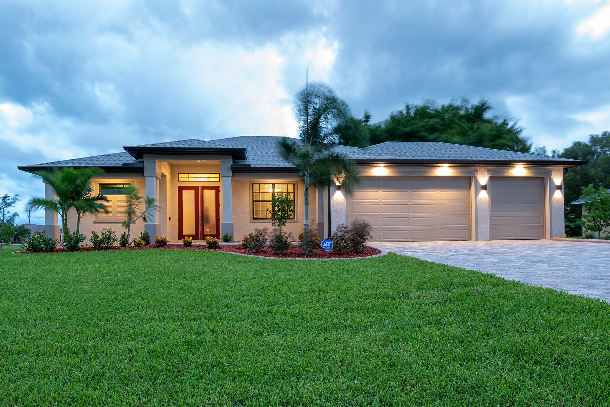 Front view of Cape Coral house at dusk